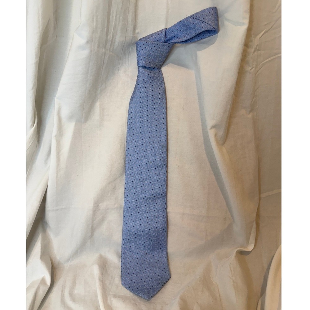 Brooks Brothers Mens Silk Necktie Light Blue Geometric Micro Dot Pattern Tie